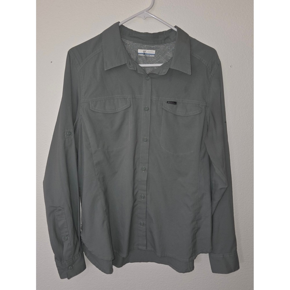 Columbia Womens Silver Ridge Lite LS Hiking Shirt Size XL Sage Green Fossil 121